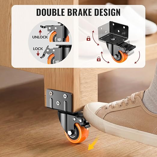 HOLKIE 2 Inch Side Mount Caster Wheels Set of 4, Heavy Duty L-Shaped Bracket - Image 4