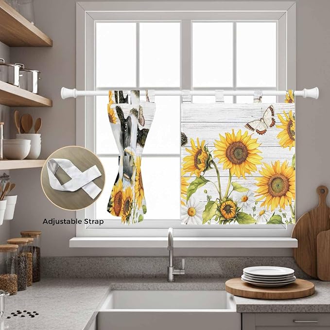 Retro Farmhouse Floral Kitchen Curtains 36 Inch Length, Small Window Curtains - Image 5