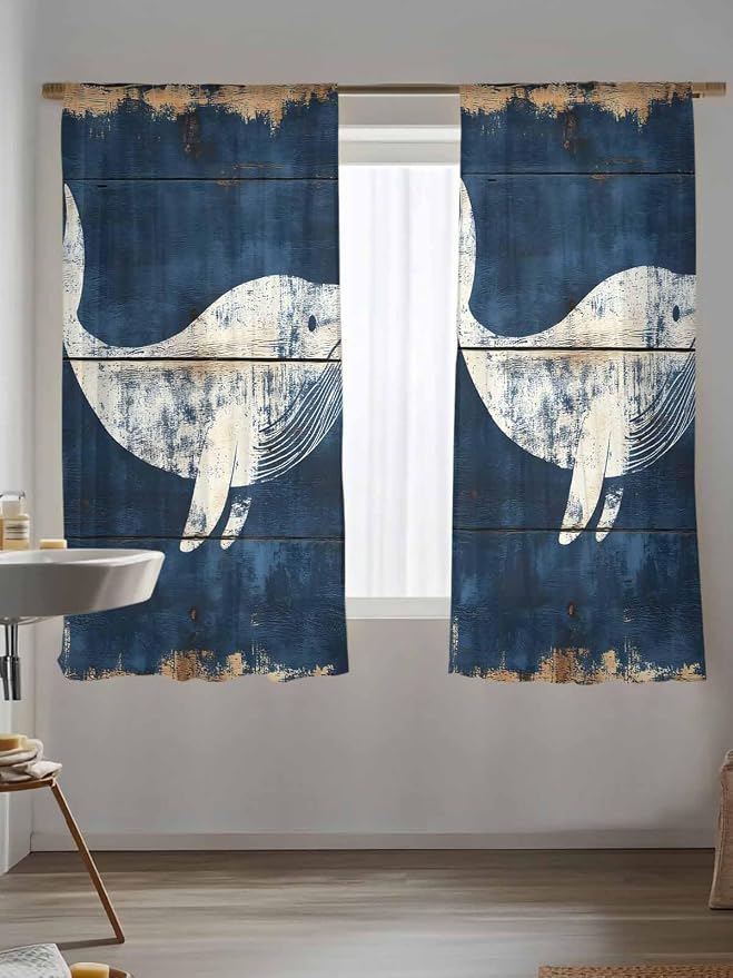Sheer Curtains 72 Inches Long, Ocean Whale Blue Semi Sheer Curtains Light - Image 5