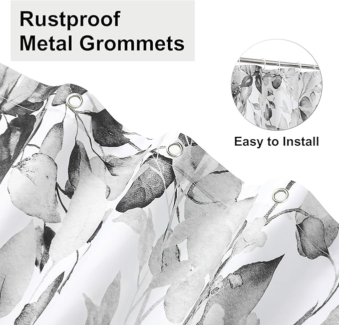 Colorful Star Grey Eucalyptus Waterproof Shower Curtain Set with Hooks, Minimalist Watercolor Floral Print Bathroom Décor, Plant Leaves Washable Fabric Shower Curtain, 72 x 78 Inch