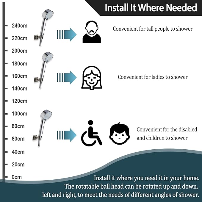 Shower Head Holder All Meta lHandheld Shower Wand Bracket Adhesive Shower Wall Mount Holder Brass Shower Spray Holder Black, Drill Free Glue Installation