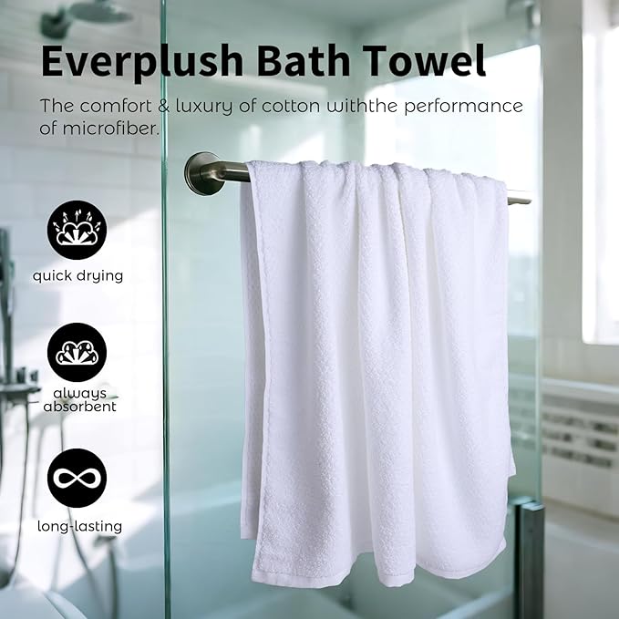 Everplush Diamond Collection Oversized Bath Towel – 1 Pieces, Super Soft & Highly Absorbent, Quick-Drying & Extra Large. Perfect for Bathroom, Pool, Swimming Use(White, 30" x 56" 1PK)