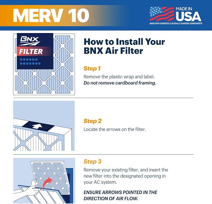 BNX TruFilter 20x20x1 MERV 10 AC Furnace Air Filter - Image 7