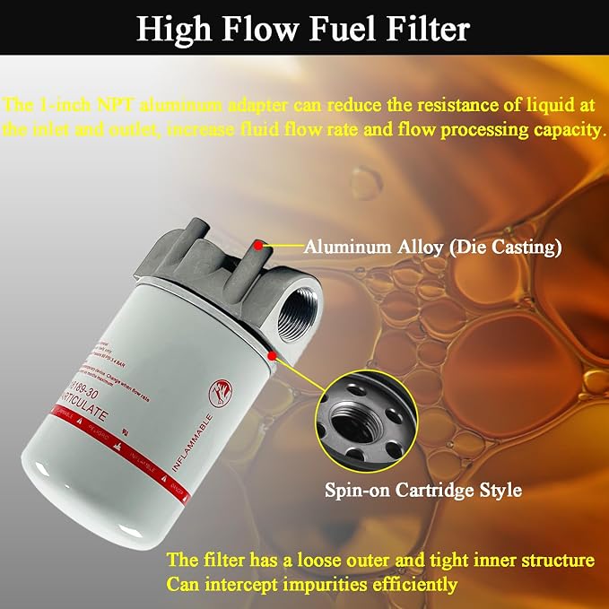 1 Inch NPT Fuel Tank Filter Kit, High Flow Fuel Filter 25 GPM 30 Micron Spin-on - Image 4