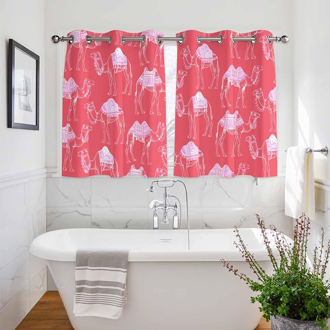 2 Panel Kitchen Cafe Curtains, Desert Camel Sunlight Filtering Nature Air - Image 3