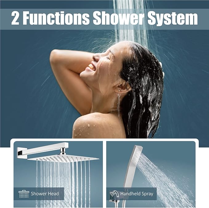 Aolemi Shower Faucet Set Rain Shower System with Handheld Spray Bathroom Shower Combo Rough-in Valve and Shower Trim Kit Included Polish Chrom 10 Inch Wall Mount Shower Head
