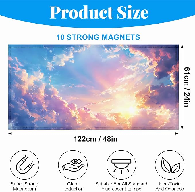 2 Pack Fluorescent Light Covers- 4 x 2 Feet Magnetic Ceiling Light Cover Room - Image 2