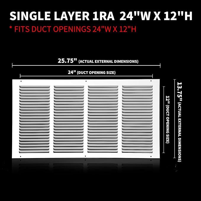 24x12 Return Air Grille, Air Return Vent Cover, Flat Vent Cover, Rejillas De - Image 3