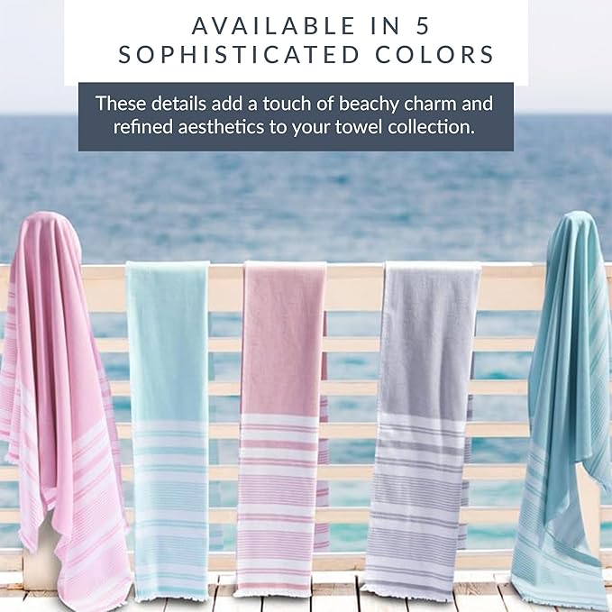 Maisonette Turkish Bath & Beach Towels - 2 Pack (36"x71"), Quick-Dry Cotton Peshtemal for Bath, Beach, Travel, Absorbent, Lightweight, Bathroom, Hammam, and Spa Towels with Eyelash Fringe, Blue (Aqua)
