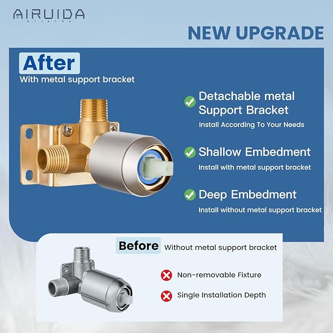 Airuida Shower Faucet Set Bathroom Rain Shower System SUS304 Stainless Steel Single Handle With Male Threads Rough-in Valve Shower Trim Kit 8 Inch Wall Mount Shower Head Brushed Nickel
