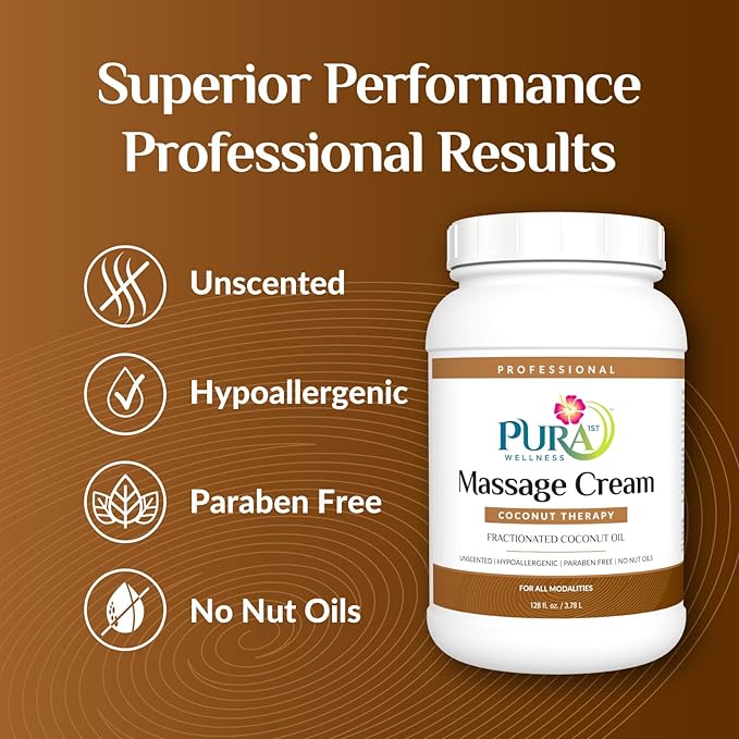 Coconut Therapy Massage Cream, Coconut Massage, Professional Deep Tissue Therapy, Unscented, Recovery, 128oz
