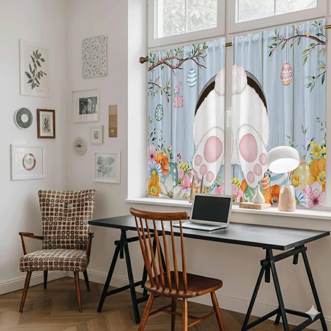 Easter Kitchen Curtains 54 Inch Long 2 Panel Set, Rod Pocket Window Curtains - Image 6