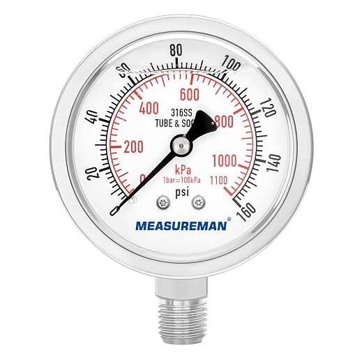 MEASUREMAN Fully Stainless Steel Hydraulic Glycerin Filled Pressure Gauge by MEASUREMAN