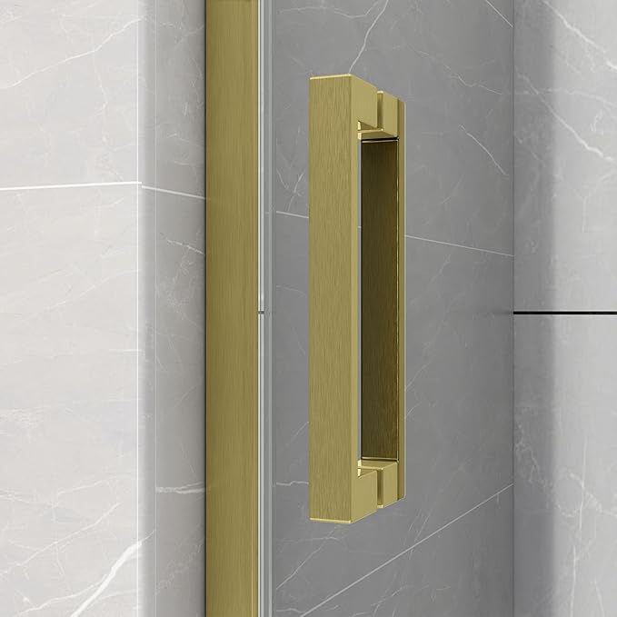 Sunrosa Semi-Frameless Glass Shower Door, 51-55" W x 76" H Single Sliding Shower Door with Tempered Glass 5/16"(8mm), Brushed Gold