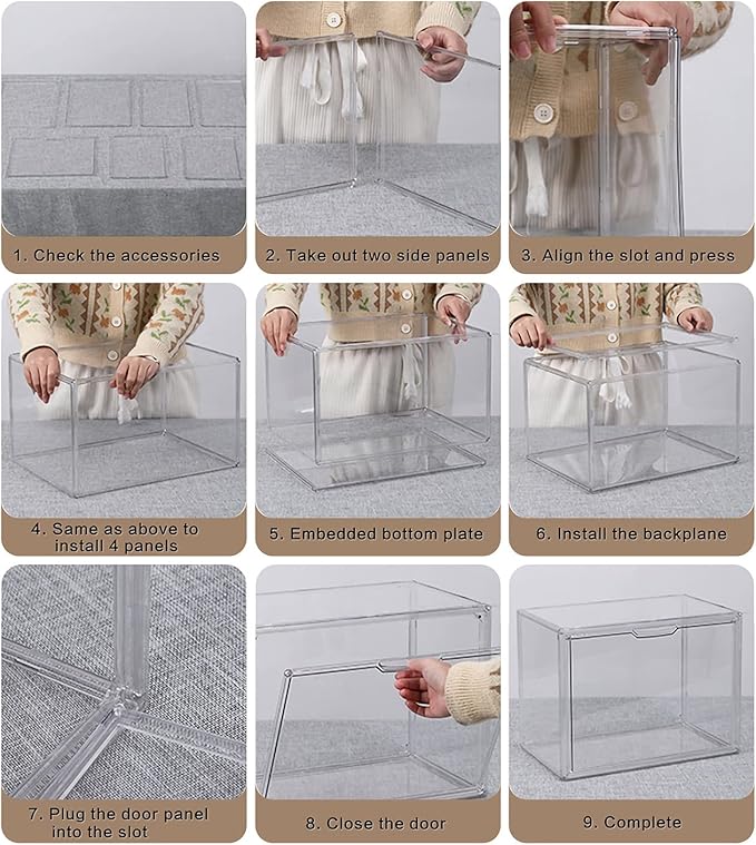 Clear Stackable Plastic Storage Bins with Magnetic Lid, Dustproof Book & Cosmetic Display Cases, Large Figures Collectibles Showcase, Shoe Box, Protection Organizer (L, Count, 5)