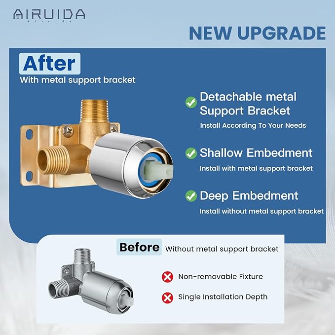 Airuida Shower Faucet Set and Handle Set Single Function Shower Trim Kit Ceiling Mount Rainfall Shower System with Male Threads and Rough-in Valve 12 Inch Square Shower Head Chrome Polish