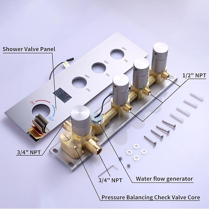 Shower System Brushed Nickel Temperature Display Shower Faucet Set, 14X20 inch Ceiling Mounted Shower Head, with 6 PCS Body Jet and Handheld Spray