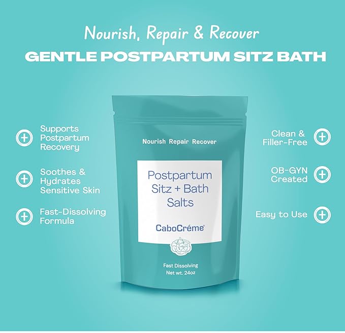 CaboCréme Postpartum Sitz + Bath Salts – 24oz – Postpartum Bath Soak for Perineal Care, Healing Tears, Swelling & Hemorrhoids – Dead Sea Salt with Magnesium – OB-GYN Created Recovery Essential