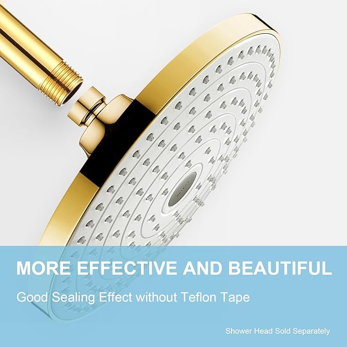 OFFO Shower Arm with Flange, Bright Gold 24 in Ceiling Mount Replacement Rain Shower Head Straight Arm Ceiling-Mounted For Fixed Shower Head & High Pressure Rain