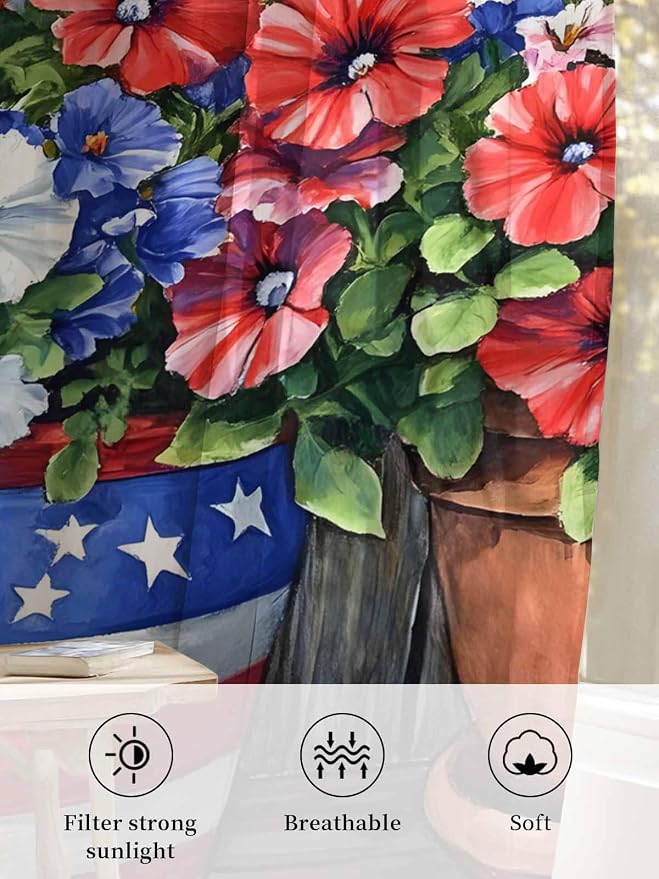 Sheer Curtains 108 Inches Long, Retro Independence Day Flag Wood Grain Privacy - Image 6