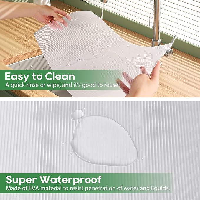 Anoak Shelf Liner Cabinet Liner, Non Adhesive Drawer Liner, Washable 12 Inch x 30 FT(360 Inch) Waterproof Durable Non-Slip Shelf Liner for Kitchen, Drawer, Refrigerator Stripe Clear