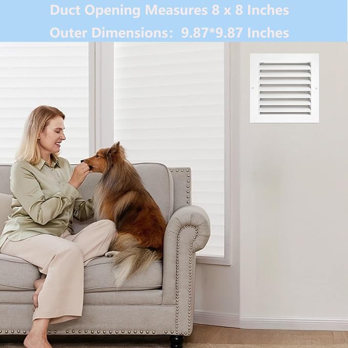 8'' x 8'' White Return Air Vent Cover, Aluminum Return Air Grille HVAC Air - Image 7