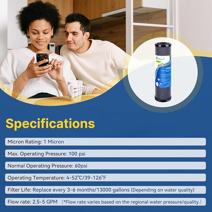 EXCELPURE 1 Micron 10" x 2.5" Whole House CTO Carbon Water Filter Cartridge - Image 8