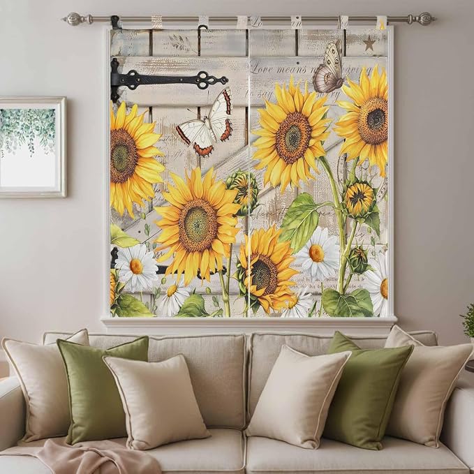 Farm Flowers Bedroom Curtains 72 Inch Length, Window Curtains Tab Top, Retro - Image 9