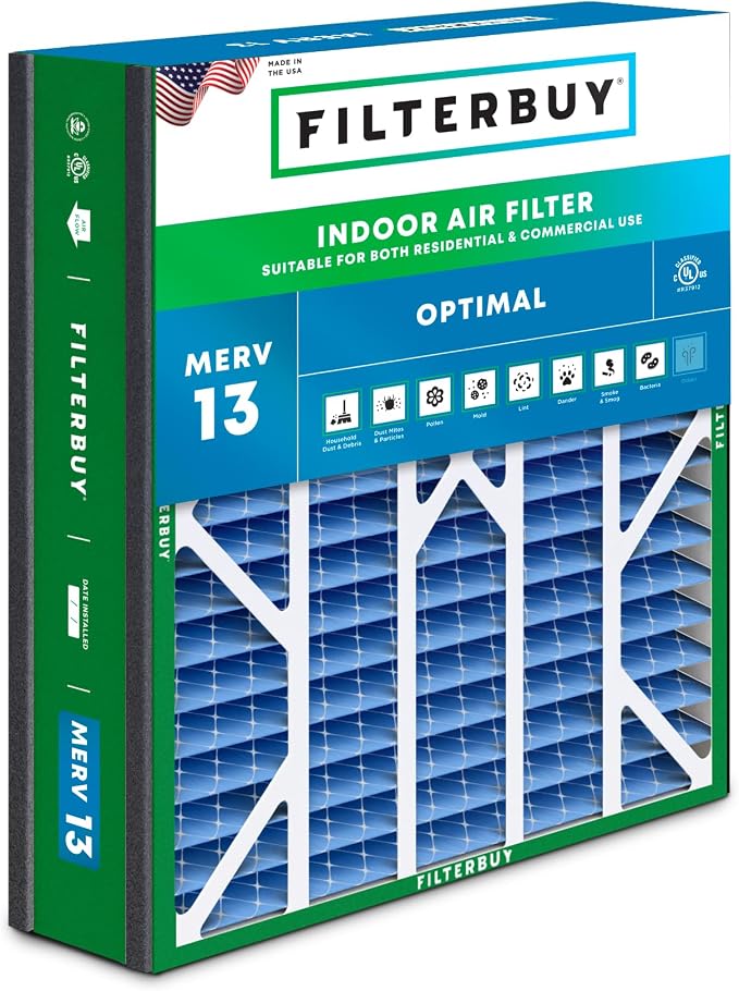 Filterbuy 20x20x5 Air Filter MERV 13 Optimal Smoke & Allergy Defense, by Filterbuy