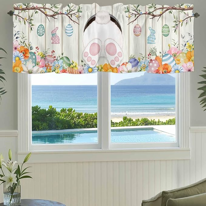 Easter Curtain Valances for Windows, Kitchen Valance Window Treatment, Spring - Image 3