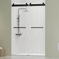 DELAVIN 44"-48"W x 75"H Frameless Shower Door, Double Sliding Shower Door, 5/16"(8mm) Clear Tempered Glass, Noiseless Shatterproof Shower Doors with Square Rail, Stainless Steel, Aluminum, Matte Black