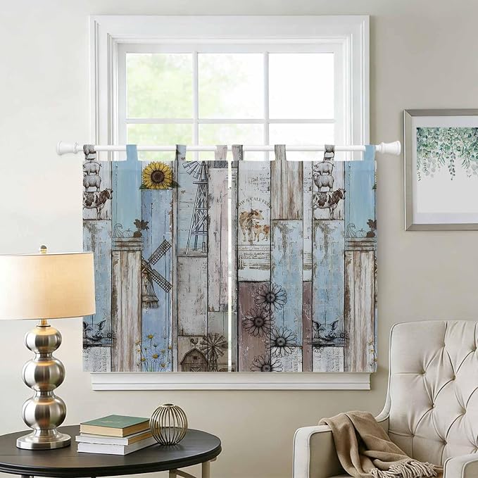 Blue Grey Wooden Bedroom Curtains 63 Inch Length, Window Curtains Tab Top - Image 2