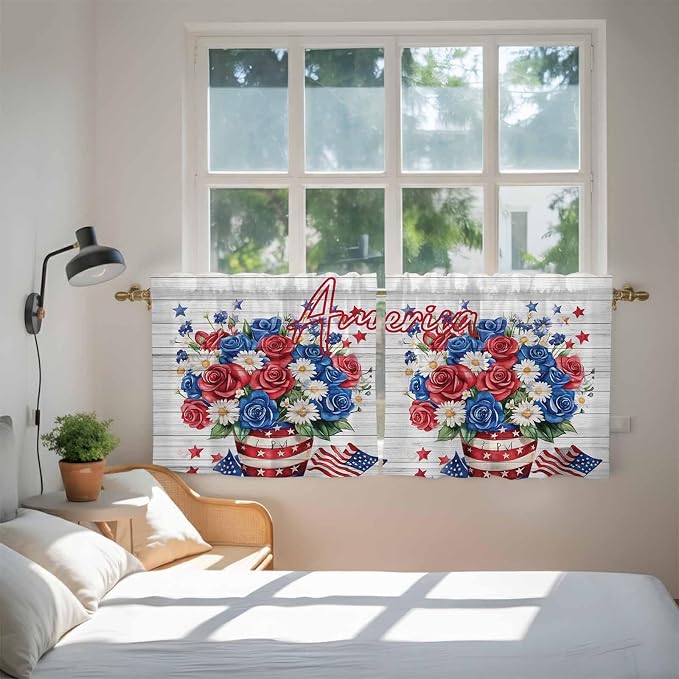 Independence Day Kitchen Tier Curtains 36 Inch Long 2 Panel Set, Rod Pocket - Image 4