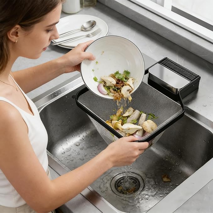 Corner Sink Strainer – PC ABS Iron Art 16.6x21.8x2cm | Foldable Basket Strainer - Image 3