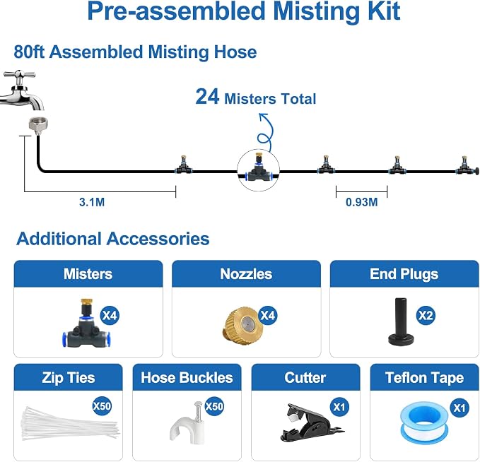 Pre-Assembled Misters for Outside Patio, Outdoor Water Misting Cooling System - Image 3