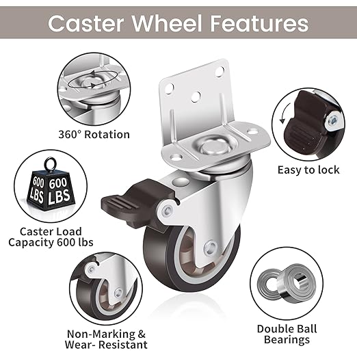 Nefish 2 Inch Side Mount Casters 8 Pack, L-Shaped TPR Rubber Caster Set of 8 - Image 4