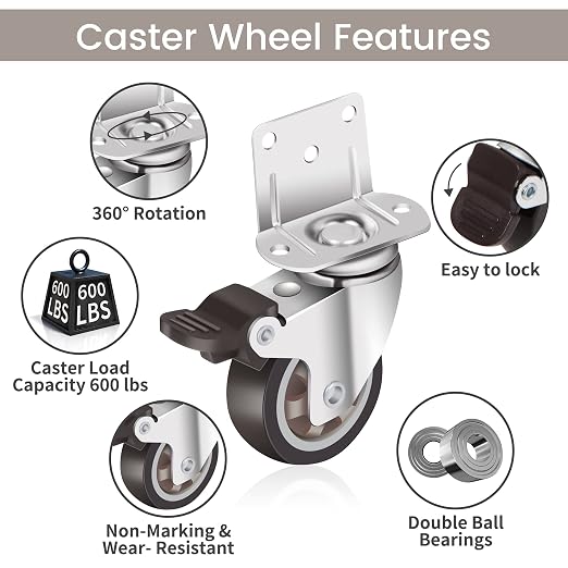 Nefish Side Mount Casters 2 Inch L-Shaped Small Rubber Caster Set of 4 - Image 4