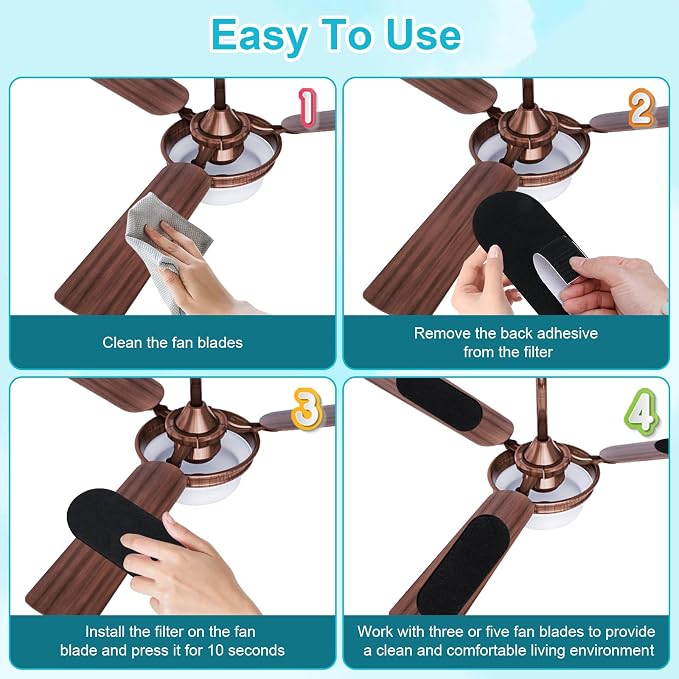 12 Pack Ceiling Fan Filters for Blades, Activated Coconut Shell Carbon Ceiling - Image 5