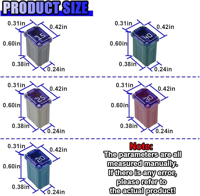 25PCS Micro Cartridge Fuses, 15A 20A 25A 30A 40A Slow Blow FMM Mcase Type Fuses - Image 2