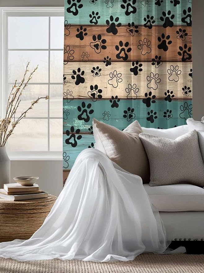 Sheer Curtains 72 Inches Long, Vintage Farmhouse Country Wooden Grain Privacy - Image 4