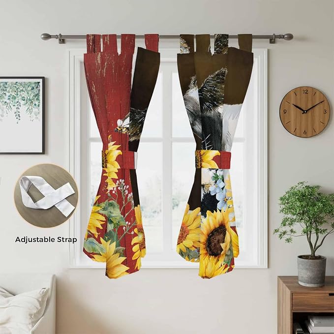 Cows Sunflowers Bedroom Curtains 72 Inch Length, Window Curtains Tab Top - Image 5