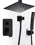 8 Inch Shower Faucet Set Ceiling Mount, High Pressure Rainfall Shower System, Square Rain Shower Head with Handheld Spray Combo, Ceiling Luxury Rainfall Shower Fixtures Matte Black (L-Style)