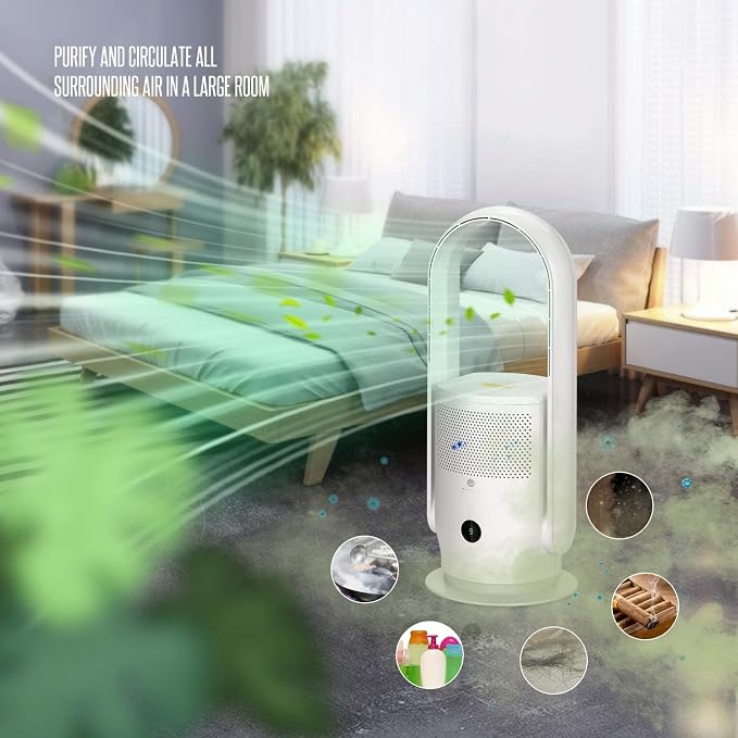 ULTTY Bladeless Tower Fan and Air Purifier Combo, Quiet Oscillating Fan - Image 6