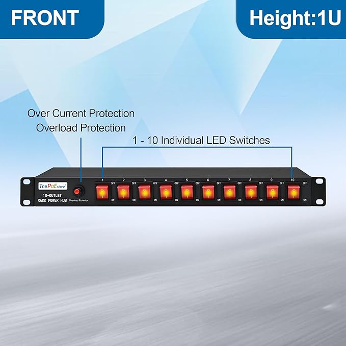 10-Outlet 1U Rack Mount Power Strip - Image 2