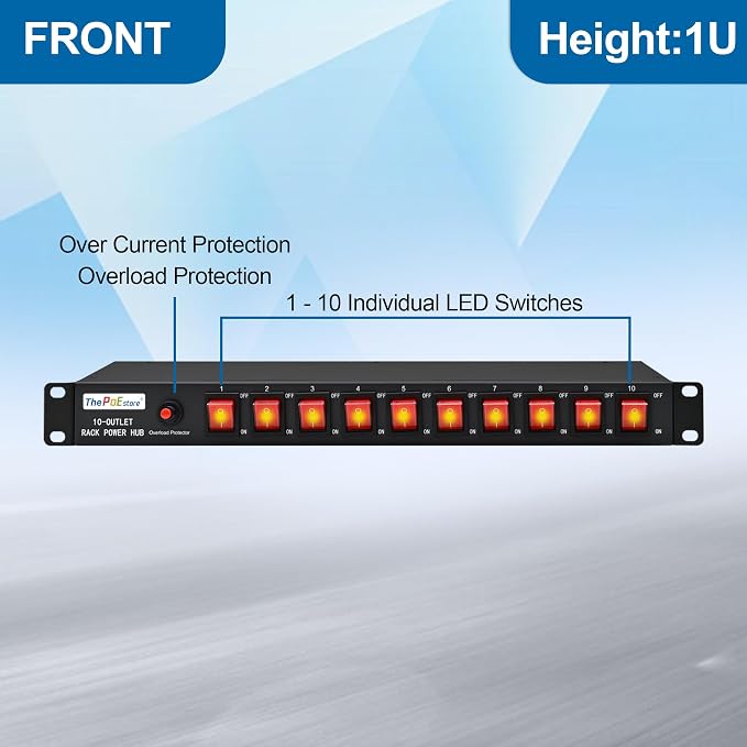 10 Outlets Horizontal 1U PDU Rackmount Power Strip - Image 2