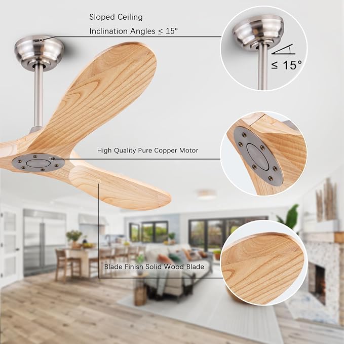 QUTWOB 60" Wood Ceiling Fan No Lights - Image 4