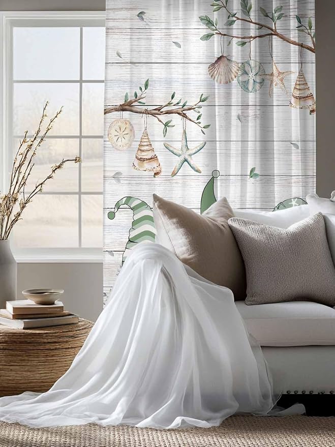 Sheer Curtains 72 Inches Long, Sage Green Gnomes Semi Sheer Curtains Light - Image 4