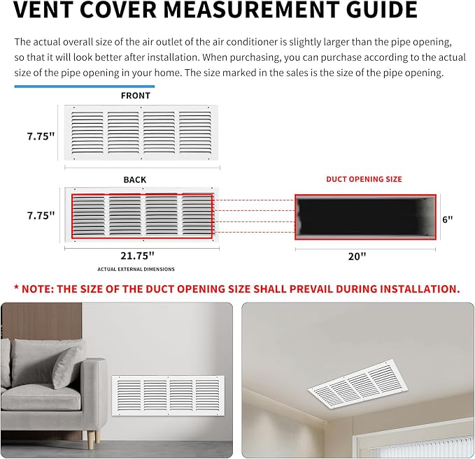 20x6 Air Register, Air Return Vent Cover, Flat Vent Cover, Rejillas De Aire - Image 4