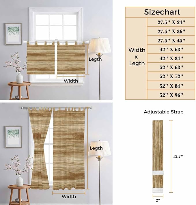 Light Brown Wood Grain Kitchen Curtains 24 Inch Length, Small Window Curtains - Image 8