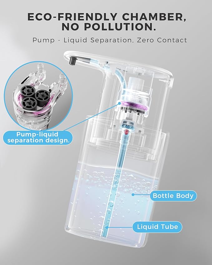 Automatic Liquid Soap Dispenser Touchless, 10oz/300ml Rechargeable, 3 Adjustable Liquid Levels, IPX5 Waterproof, for Kitchen Bathroom, White